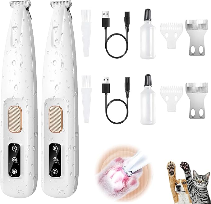 2PCs Dog Paw Trimmer with LED Light,35dB Low Noise Precision Pet Paw Trimmer for Dogs Cats Grooming Clippers,Safety Electric Paw Hair Trimmer for Paws,Ears,Rump,Face,Eyes,Dog by Unknown