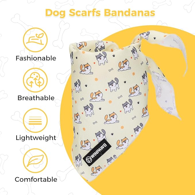 Dog Harness and Leash Collar Set with Dog Poop Bag Holder and Bandanas, Escape Proof Adjustable Puppy Cat Vest with Soft Mesh Padded, Pet Supplies for Small Medium Large Dogs Kitten(Yellow Puppy, S)