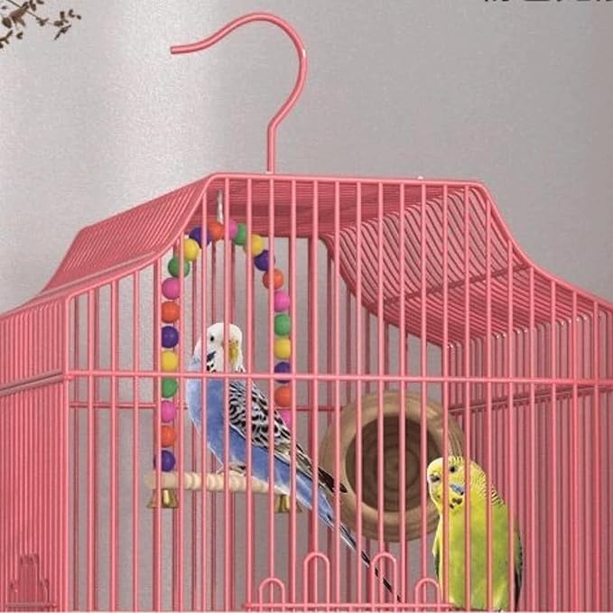 Bird Cage Bird Aviary Metal Tall Tiel Cage Parrot Cage Flight Birdcag Portable Bird Carrier with Hook Travel Carrier Cage Strong(Pink)