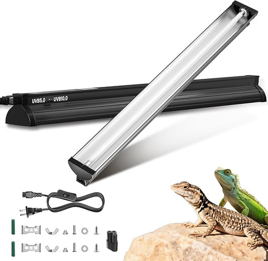 Lustaled 22inch 24W T5 UVB Reptile Light Combo Kit for Tropical & Desert Reptiles, Switchable UVB 5.0, UVB 10.0, Reptile Lamp Terrarium Hood UVB Light for Bearded Dragon, Lizards, Chameleon, Turtle
