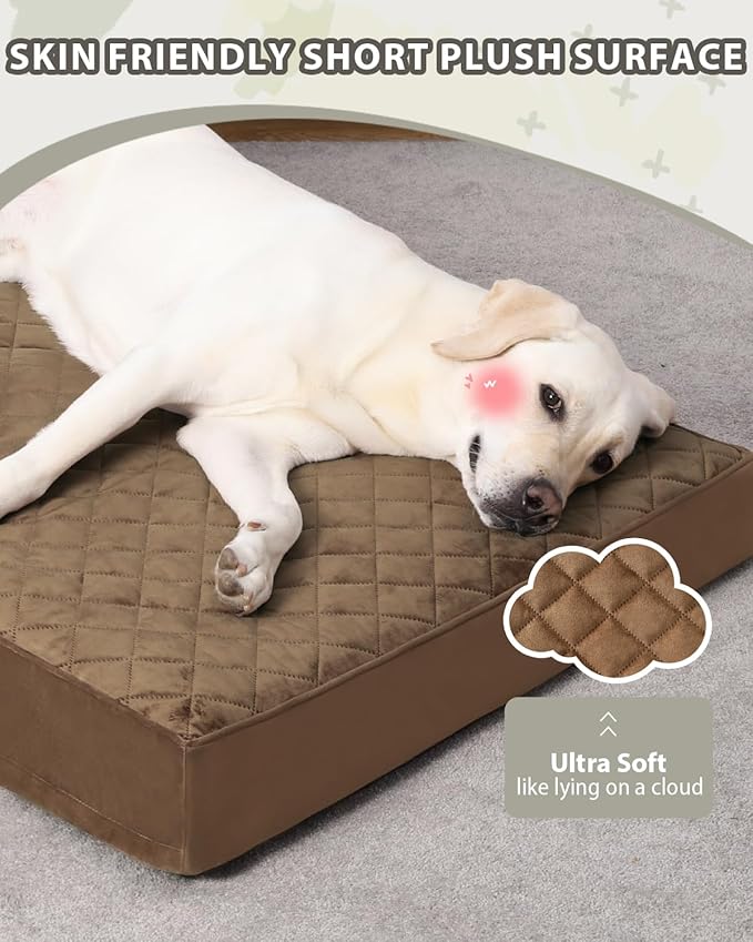NUPIDA Orthopedic XL Dog Beds Large Sized Waterproof with Removable Washable Cover and Non-Slip Bottom, Quilting Dog Bed for Crate, 41x27 Inch, Brown