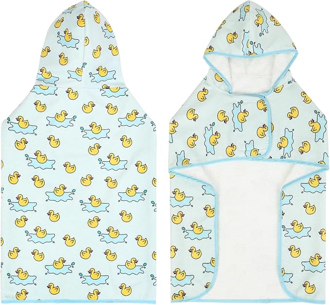 HDE Dog Bathrobe Super Absorbent Quick Drying Puppy Towel Wrap Coat Adjustable After Bath Robes with Hood for Dog Sizes S-XXL Rubber Duck Puddles L