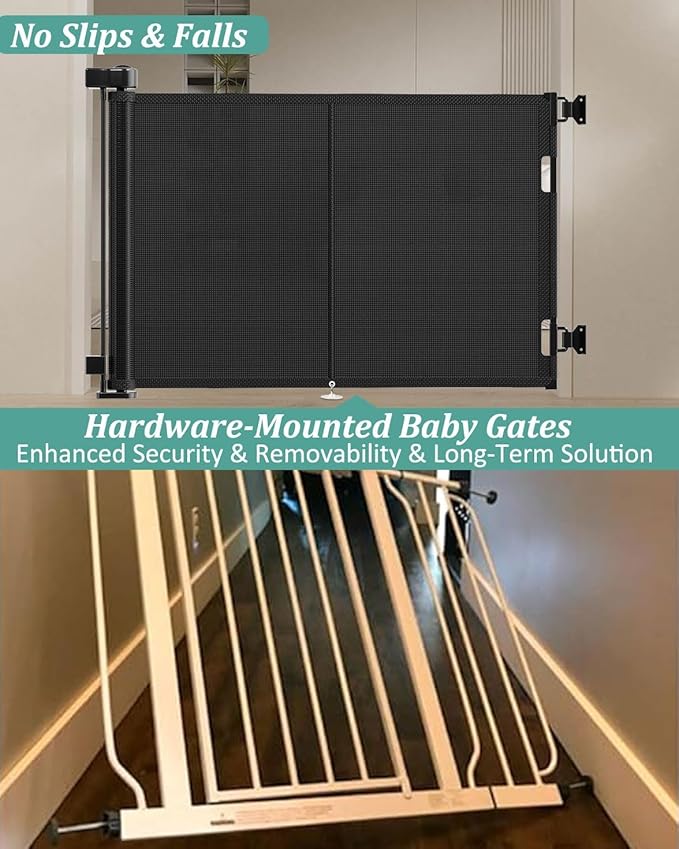 Miumoon 50 inch Retractable Baby Gates 42 inch Tall, Retractable Gate with Reinforced Strip Design to Prevent Crawling Through, Retractable Dog Gate for Stairs, Doorways, Hallways