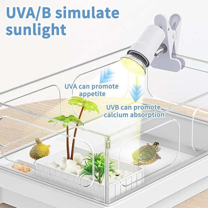 Moonorange Reptile Heat Lamp, Rotatable UVA/UVB Light with 2pcs Basking Bulbs (25W + 35W), Suitable for Turtle, Lizard, Bearded Dragon, Snake, Reptiles (White)