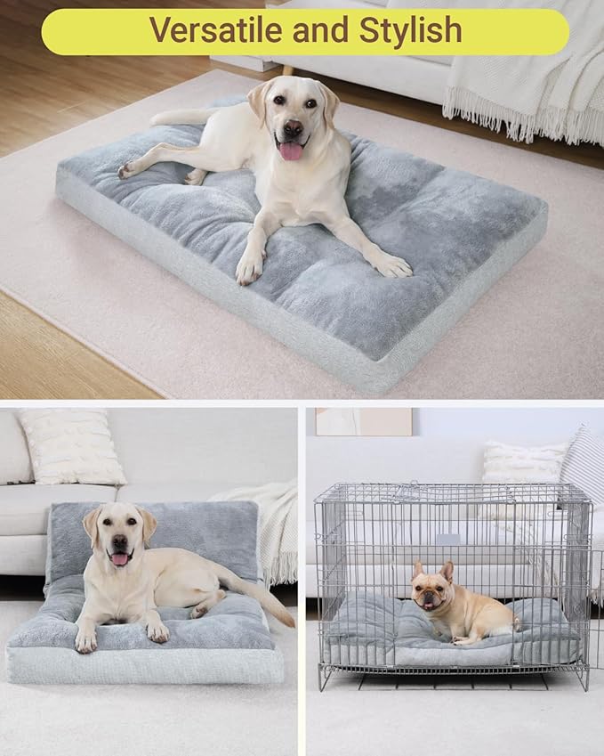 NUPIDA Washable Dog Bed for Medium Size Dog, Crate Bed Plush Pet Kennel Pad with Non-Slip Bottom, Pet Sleeping Mat, 29x18 Inch, Light Gray