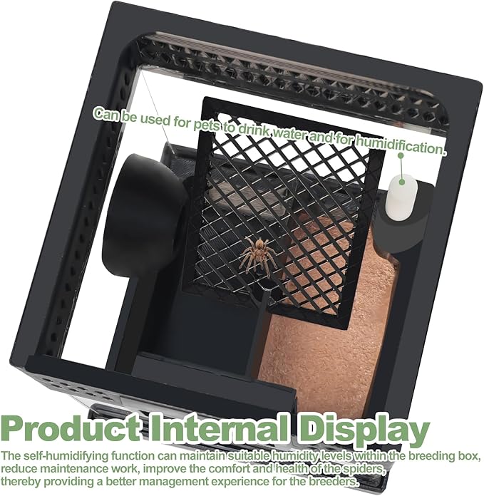 Pre-Assembled Jumping Spider Enclosure,Spider Enclosure with Thermometer and Self-Humidifying Device,Insect Terrarium with All-Side Ventilation, Praying Mantis Habitat,Includes a Hideout.