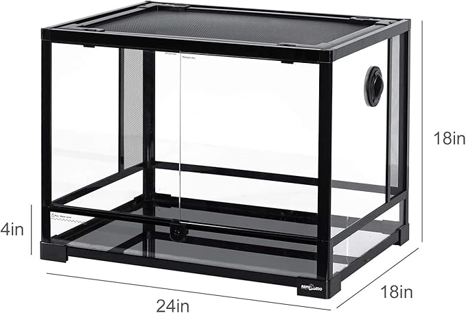 REPTI ZOO Large 34 Gallon Reptile Glass Tank,Front Opening Double Hinge Door 24" x 18" x 18", Screen Ventilation Terrarium (Backgrounds not Include)