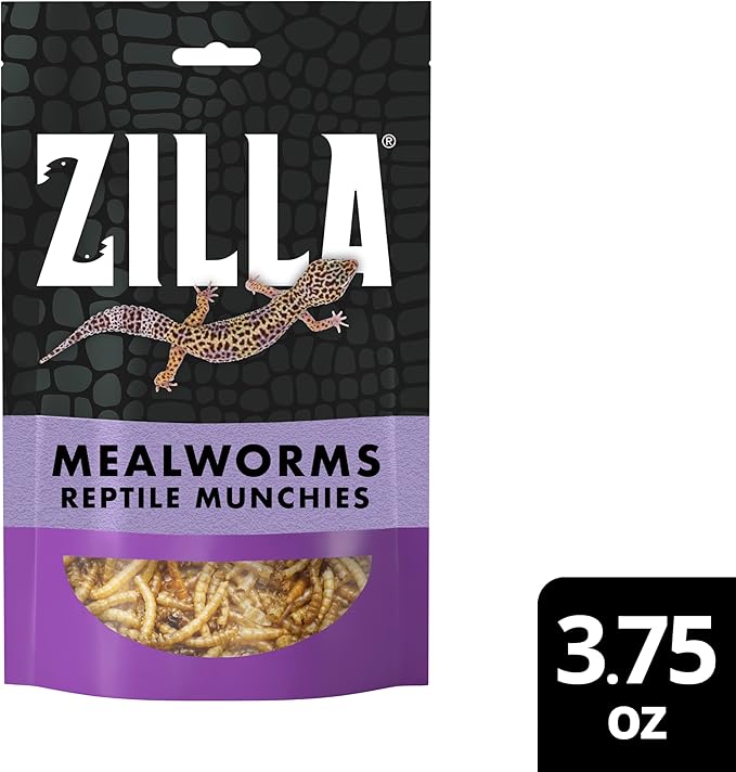 Zilla Reptile Munchies, Mealworms, All-Natural, Dehydrated Mealworms, Ideal for Bearded Dragons, Leopard Geckos, Chameleons and other lizards, Resealable Bag