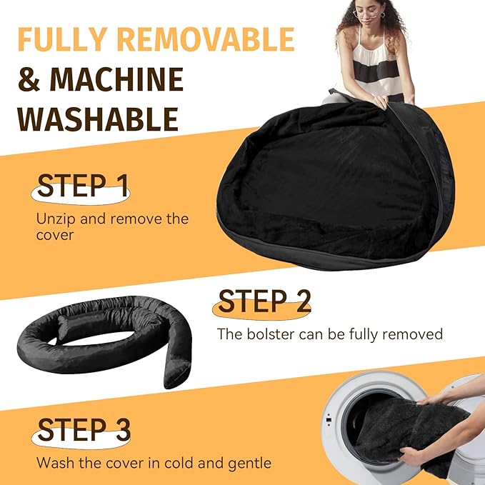 Orthopedic Dog Bed for Large Dogs, Waterproof Dog Bed for Large Size Dogs with Bolsters, Egg Crate Foam Sofa Bed with Washable Removable Cover & Non-Slip Bottom, Black
