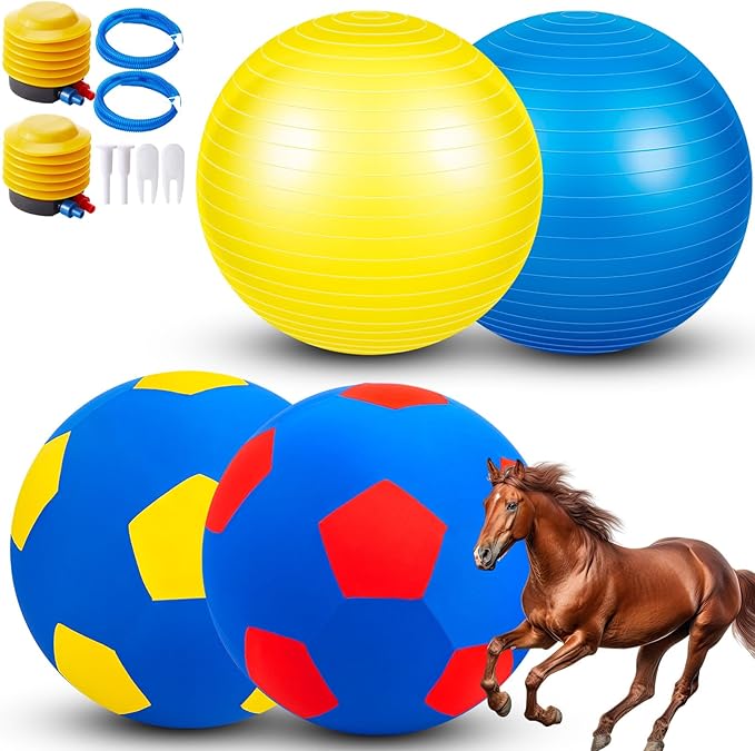 2 Set Giant 40" Herding Ball with Cover Anti Burst, Waterproof Durable Large Horse Toy, Please Watch VCR for Inflating Horse Toys for Equine Pasture Stall Outdoor, Pump Included(Blue, Yellow)