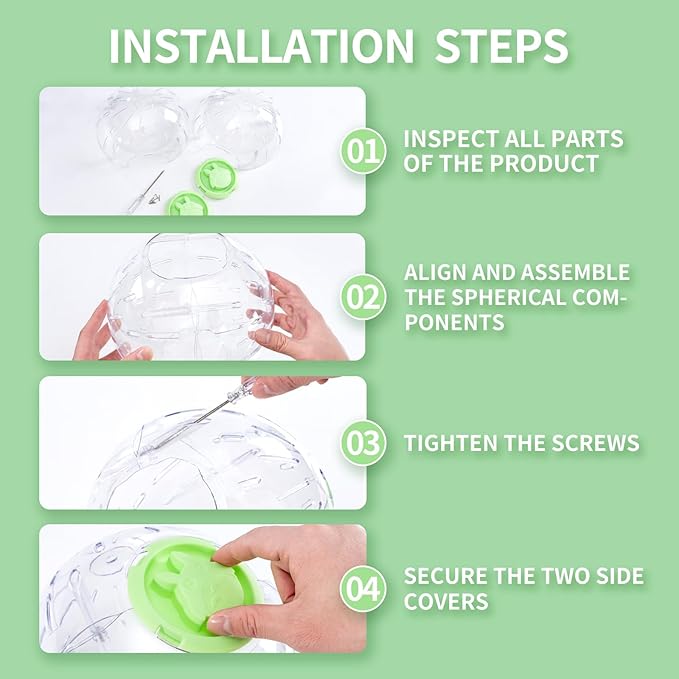 7.9 Inch Hamster Ball, Running Ball Toy, Transparent, Breathable, Promote Exercise Health, Reduce Stress, Easy to Clean, Hamster Accessory, for Syrian Dwarf Hamster, Gerbils, Mice, Small Pets, Green