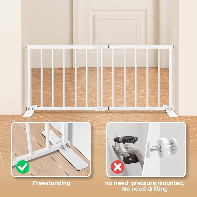 Freestanding Short Dog Gate - No Drill Pressure Mount, 13" Tall Small Pet Gate Easily Step Over, 16"- 30'' Width Expandable Metal Small Puppy Gate for Stairs, Doorways, Kitchen, House, Indoor/Outdoor