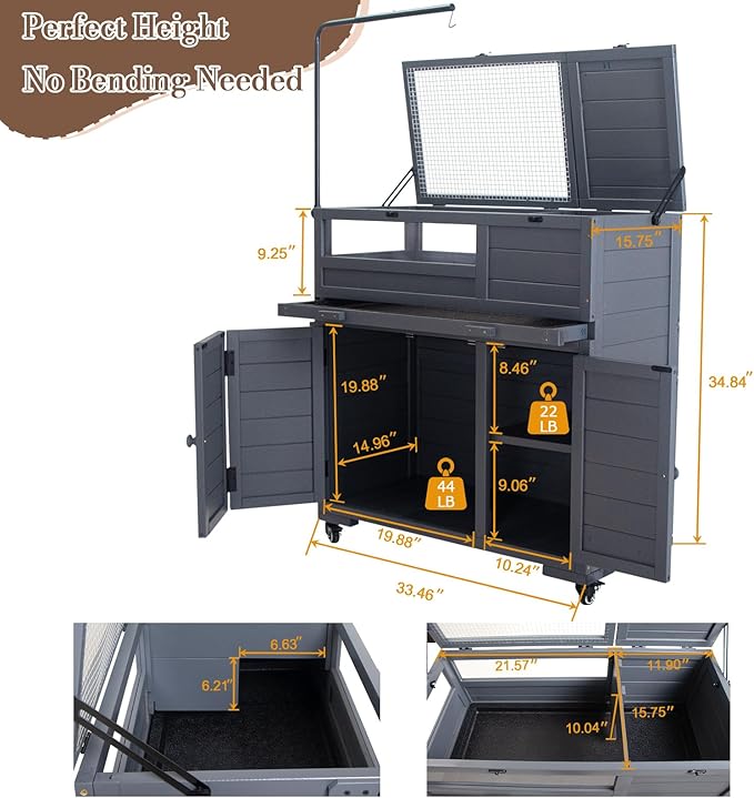 Agitree Premium Reptile Habitat Enclosure for Tortoises, Lizards, and Snakes - Adjustable Lighting, 360° Wheels, Easy-Clean Design, and Secure Ventilation- (Dark Gray)