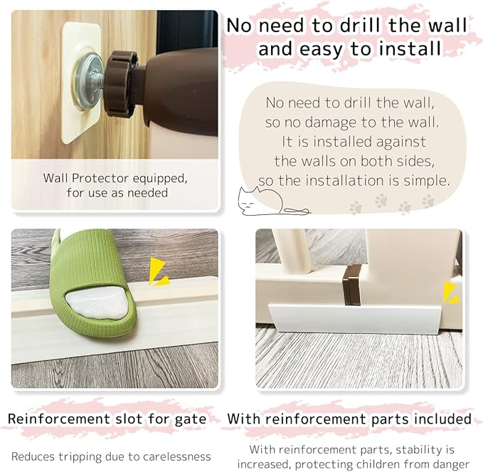 Lumizone Extra Tall Cat Gate 61.02" High Pressure Mounted Extra Wide 30.12"-38.38" (17Sizes) 1.37" Gap No Drilling Auto-Close Tall Pet Gate for Dogs (Cream, 30.12"-38.38" W)