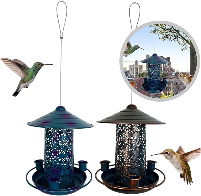 Bird Water Feeder Garden Decorations Multiple Feeders Easy Filling Metal Hanging Food Station Food Trays for Outside