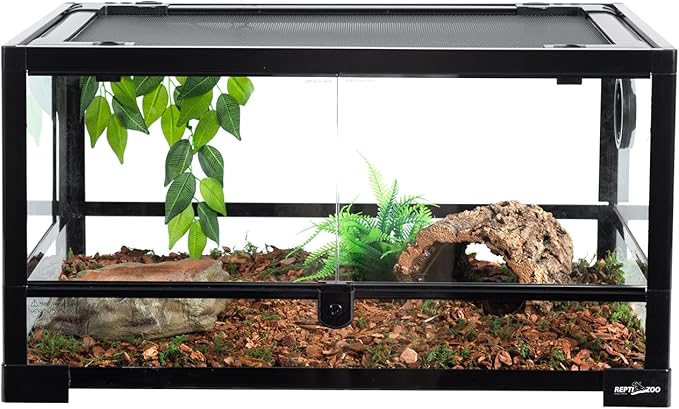 REPTI ZOO Full Glass 20 Gallon Reptile Tank, Front Opening Reptile Terrarium 24" x 18"x 12", Double Hinged Opening Doors & Top Screen Ventilation Escape Proof Lid