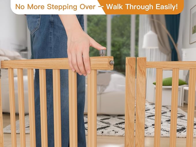 YOCAN Paint-Free Wooden Freestanding Dog Gates with Door for The House,Doorways, Stairs,Wood Dog Fences Indoor Pet Gate,Step Over Fence-8 Panel
