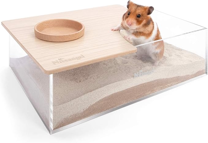 Niteangel Animal Sand-Bath Box: - Acrylic Critter's Sand Bath Shower Room & Digging Sand Container for Hamsters Mice Lemming Gerbils or Other Small Pets (Rectangle, Burlywood)