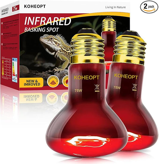 2-Pack 75W Reptile Heat Lamp Bulb, Infrared Heat Emitter Red Heat Lamp for Reptile Amphibian, Infrared Basking Spot Light Bulb,Red Heat Lamp for Chickens、Lizards、Snakes、Turtles