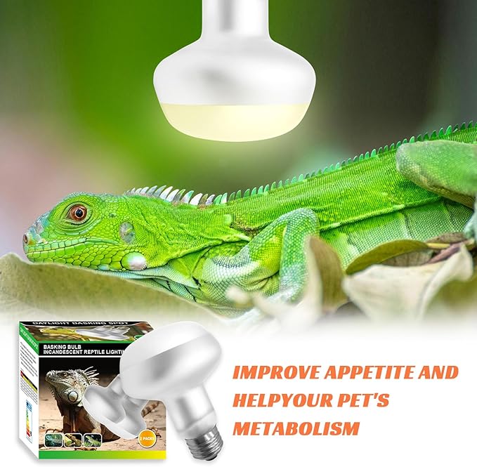Reptile Heat Lamp Bulbs, 2-Packs 75W 3000H Heat Bulb with E26 Socket, UVA Basking Light for Bearded Dragons/Lizards/Turtles/Geckos/Snakes/Chameleons with Natural Sunlight Simulation