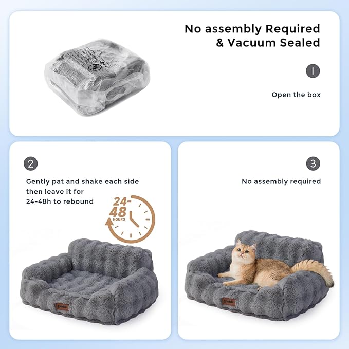 ZOMISIA Small Dog Sofa - Orthopedic Cat Sofa Bed for Indoor Cats, Fluffy Faux Fur Dog Couch with Supportive Egg Foam, Cute Pet Couch Bed Removable Washable Cover and Non-Slip Bottom, Ivory White