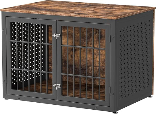 rehomerance 42" Heavy Duty Dog Crate Furniture for Large and Medium Dogs, Enclosed Design Wooden Metal Kennel, Wooden Cage Furniture Indoor, Decorative Dog Kennel End Table