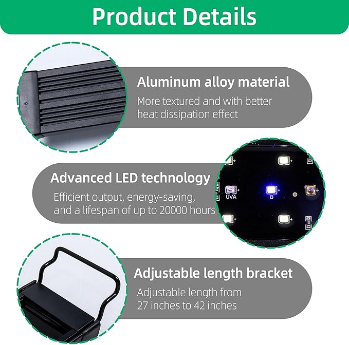 LED UVB Reptile Light, 22W UV Lamp Bar with Timer and Dimming, 27 Inch Extendable Aluminum UVA UVB Strip Light for Turtles, Bearded Dragons, Tortoise, Chameleon, Snakes