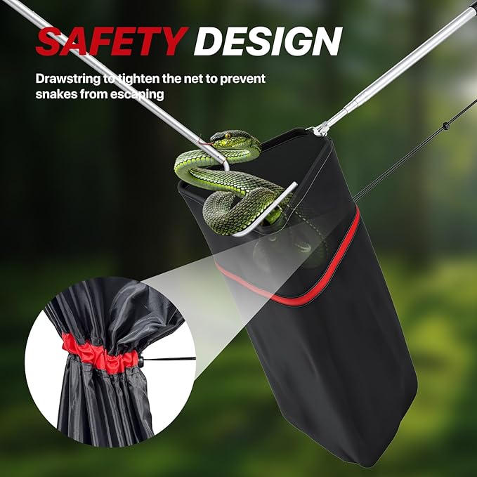 Chicken Net Catcher, Snake Catcher Net with Secure Drawstring, 29"-65" Handing Tool for Moving Pick-Up Chicken, Duck, Goose, Cat, Bird, Raccoon, Dog, Rattle Snakes Lizard Reptiles and Others