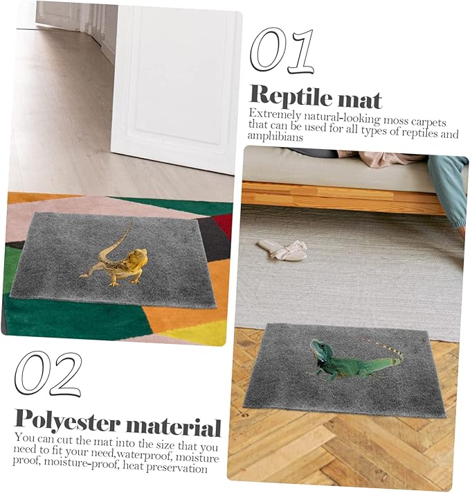 2pcs Absorbent Reptile Mat Tortoise Bedding Breathable and Comfortable Carpet for Lizards Snakes and Geckos Gray for Terrarium Decor