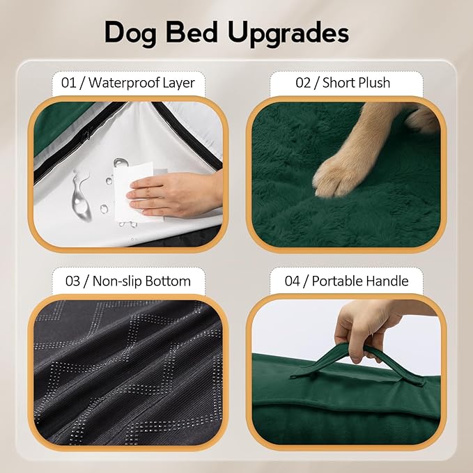 MEKIY Large Orthopedic Dog Bed with Sides XXL Dog Beds with Removable Washable Cover Non-Slip Waterproof Pet Bed for Extra Large Dogs - Dark Green XXL