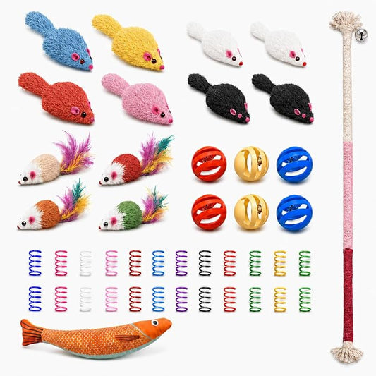 Cat Toys for Indoor Cats, 44 Pack Interactive Cat Toy Set for Kitten by YULOYI