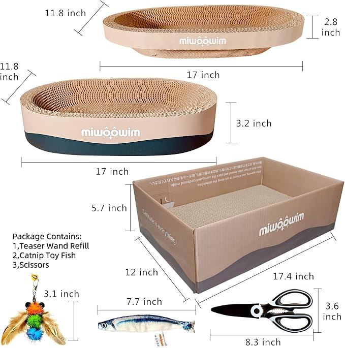 miwoowim 3-Piece Cat Scratcher Set, Oval Bowl Nest for Indoor Cats - Image 3