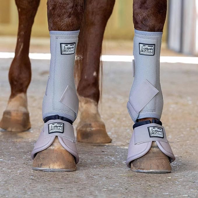 Jeffers Expression Protective Horse Boots, 1 Pair, Large - Safe Neoprene Leg Guards, Durable Strap Closures, Front & Hind Support, Equestrian Accessories for Travel & Riding - Khaki
