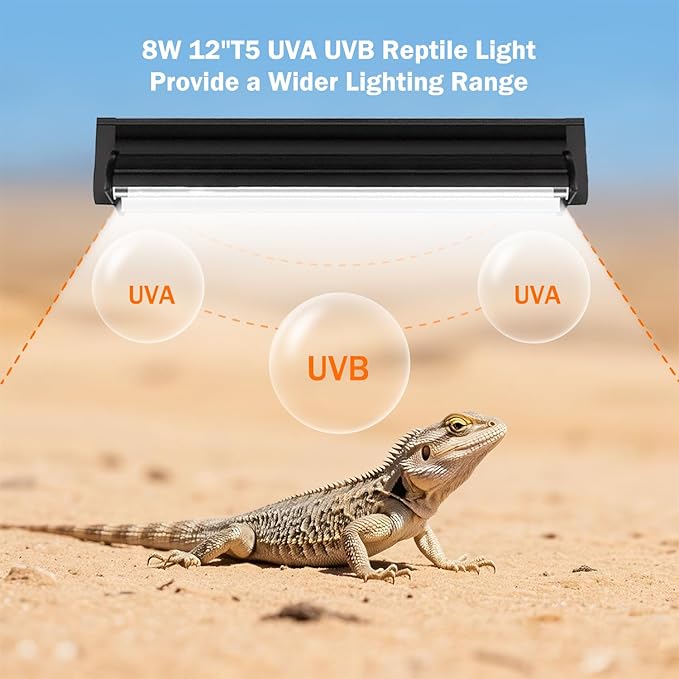 T5 10.0 UVB Reptile Light Bulb 8W, 2-Pack 12 Inch UVB/UVA Lamp Tube for Bearded Dragon, Lizards, Chameleons