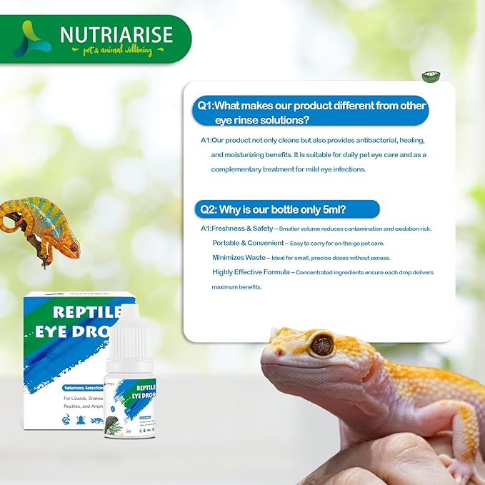 Reptile Eye Drops | Gentle Eye Cleanser for Bearded Dragons, Turtles, Snakes & Lizards | Non-Irritating Daily Eye Care Solution for Reptiles & Amphibians,5 ml