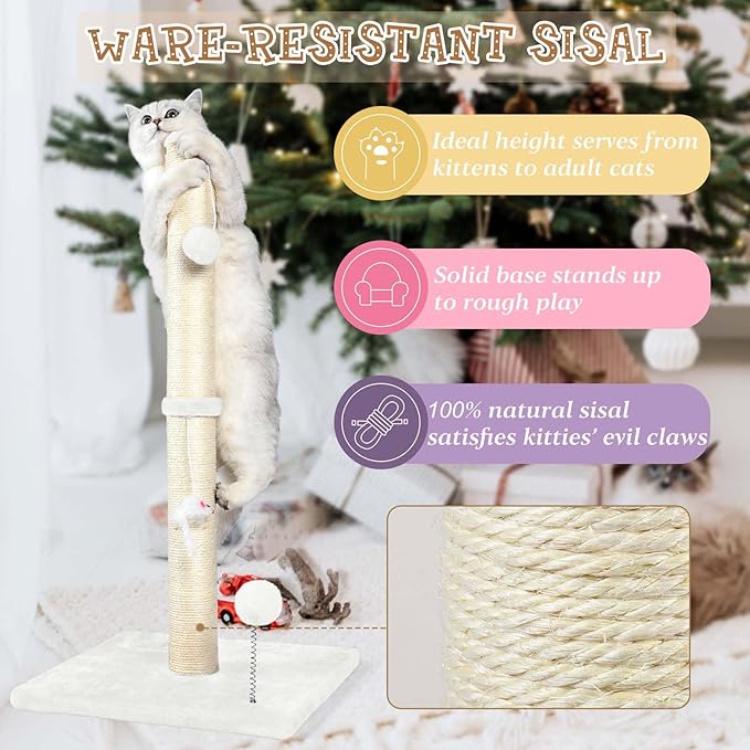 ANWA 32" Tall Sisal Cat Scratching Posts Tree for Indoor Cats Adults, White - Image 5