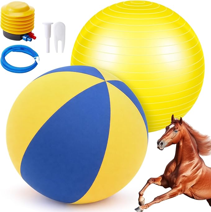 40 Inch Giant Herding Ball with Ball Cover Anti Burst Please Watch VCR for How to Inflation Horse Toys for Horses Entertainment Play, Pump Included(Cute, Blue, Yellow)