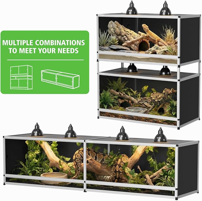 120 Gallon PVC Reptile Enclosure 48"x24"x24" – Reptile Tank with Removable Solid Top Cover, Front Sliding Glass Doors, Easy Clean, for Bearded Dragon, Snake