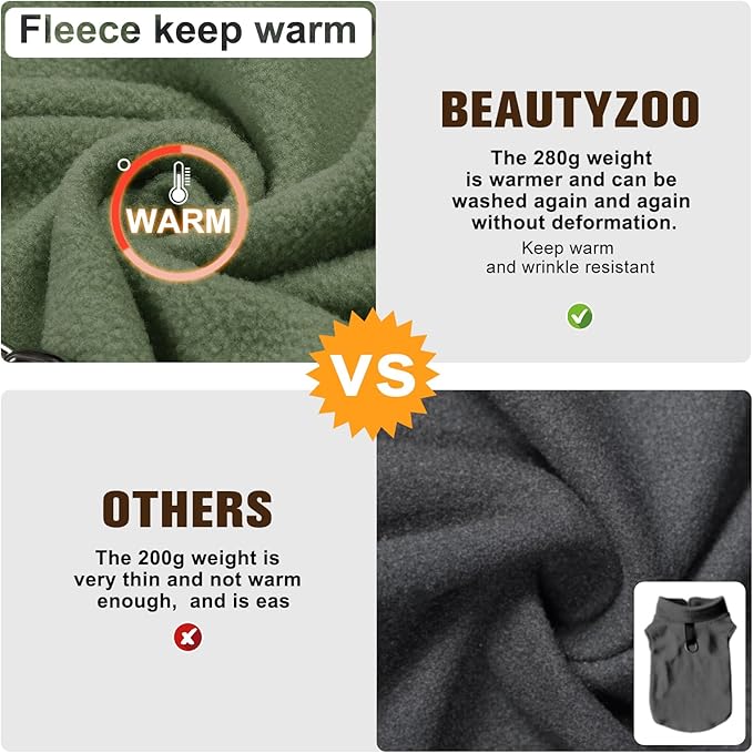 BEAUTYZOO XS Dog Sweaters, Soft Fleece Vest Pullover Dog Jacket with D-Ring Leash Attachment, Warm Winter Dog Clothes Cold Weather Doggy Chihuahua Sweater for Small Dogs Cats Boy or Girl, XSmall