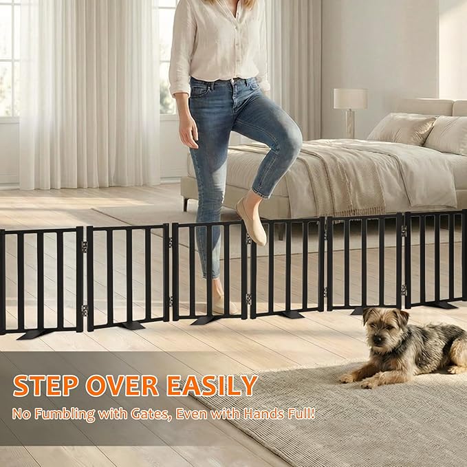Snagle Paw Short Dog Gate,16.5" Tall Freestanding Metal Dog Gate Only for Small Dogs with Support Feet Easily Step Over,Up to 72" Wide Puppy Gate Indoor for Stairs,Doorways(Black,6 Panel)