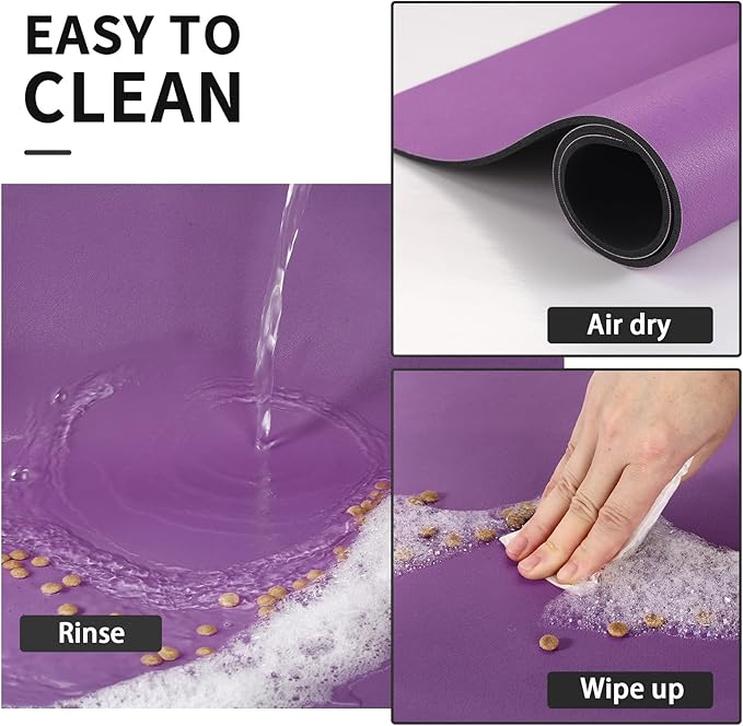 HotLive Dog Food Mat - Absorbent Cat Mat for Food and Water, No Stains Pet Feeding Bowl Mat, Easy to Clean Pet Placemats, Quick Dry Dog Water Dispenser Mat for Messy Drinkers | Purple 18"x34"