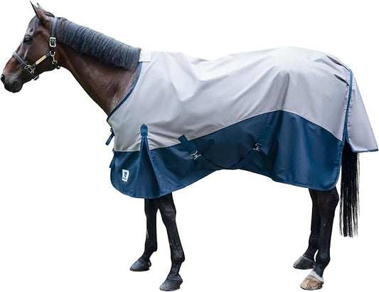 Horse Turnout Rain Sheet | 600 Denier Ripstop Turnout Blanket No Fill (0g) | Waterproof Lightweight Breathable | Tear-Resistant Outer & Rub-Free Silky Inner | Grey/Navy - 84 in