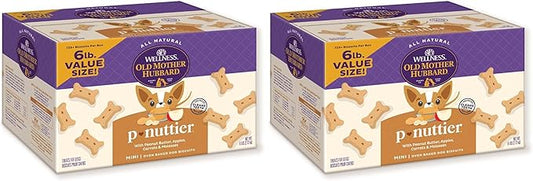Old Mother Hubbard Wellness P-Nuttier Dog Biscuits,Natural,Training Treats,Peanut Butter Flavor,Mini Size,(6 Pound Box),(Pack of 2)