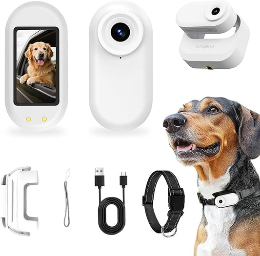 Thumb Body Cam 1080P HD Video Recorder Pet Camera Collar with Wireless Charging Dock – Mini Action Sports Cam, Motion Detection 1.47'' Screen Magnetic Mount Small POV Camcorder for Dogs & Cats