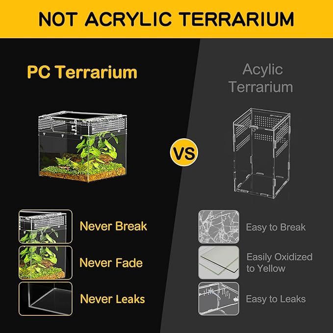 Reptile Mini PC Terrarium Amphibian Tank, 8"x8"x6"Jumping Spider Enclosure Multi-Habitat Reptile Terrarium for Tarantula, Hermit Crab, Insect, Fish, Frog, Small Bearded Dragon, Lizard