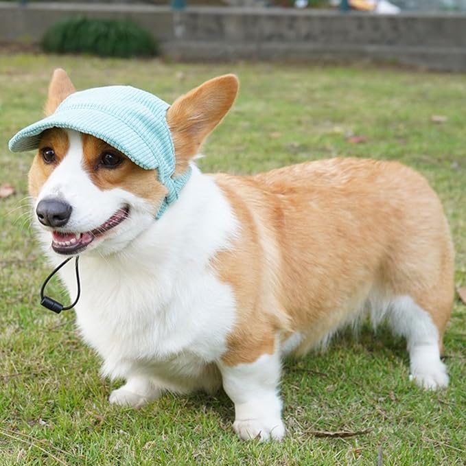 Dog Baseball Cap, Dog Cat Summer Beach Visor Hat with Ear Holes, Adjustable Puppy Sunbonnet Headdress (Green, Small)