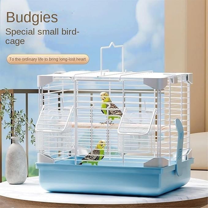 Bird Cage Bird Aviary Metal Tall Tiel Cage Parrot Cage Flight Birdcag Portable Bird Carrier with Handle Travel Carrier Cage(Blue)