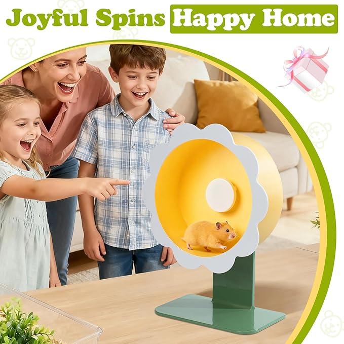Hamster Wheel Super-Silent Hamster Exercise Wheels- Quiet Spinner Hamster Running Wheels with Adjustable Stand for Hamsters Gerbils Mice Or Other Small pet (Yellow, Medium)