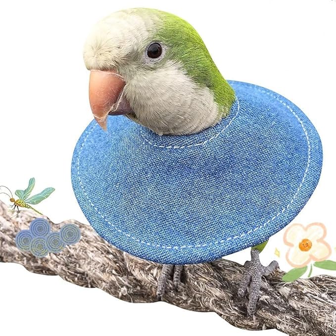 Adjustable Bird Collar - Recovery Collar Parrot Elizabeth Collar for Feather Plucking Feather Protector Shield with Soft Padded Cotton Neck Cone Anti-bite Anti-Licking Wound Healing (2M,Blue)
