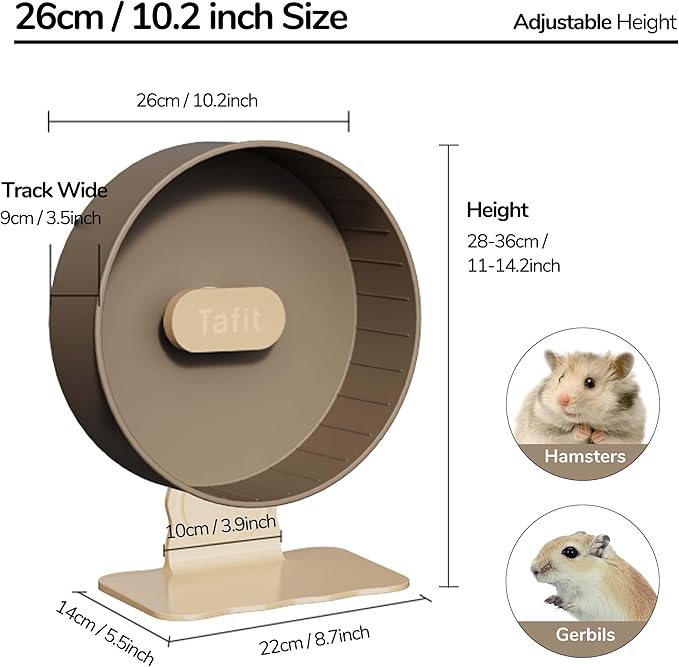 Quiet Hamster Wheel 10.2 Inch Dual-Bearings Silent Small Animals Running Exercise Wheel Height Adjustable for Syrian Hamsters, Gerbils, Rats, or Other Small Pets, Taro Purple